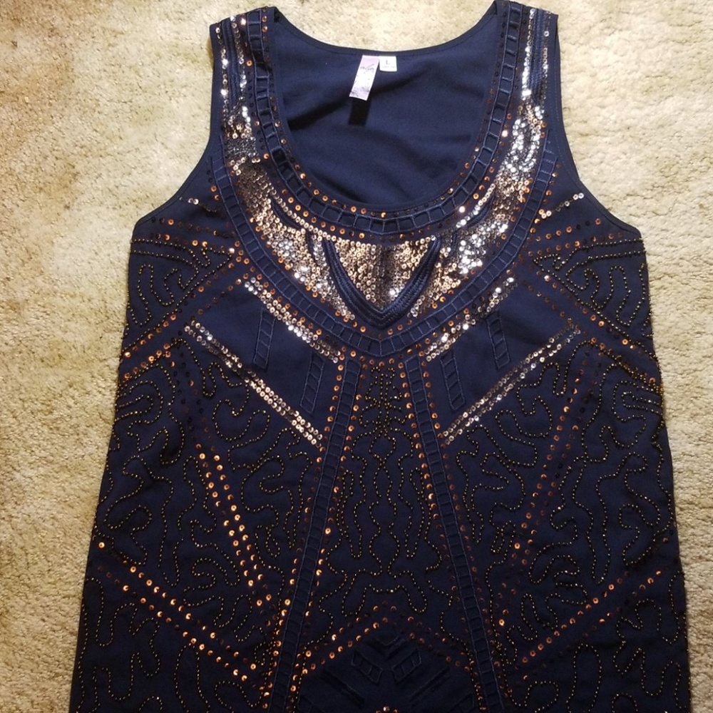 Alya Large Navy Blue Sequin and Bead Dress
